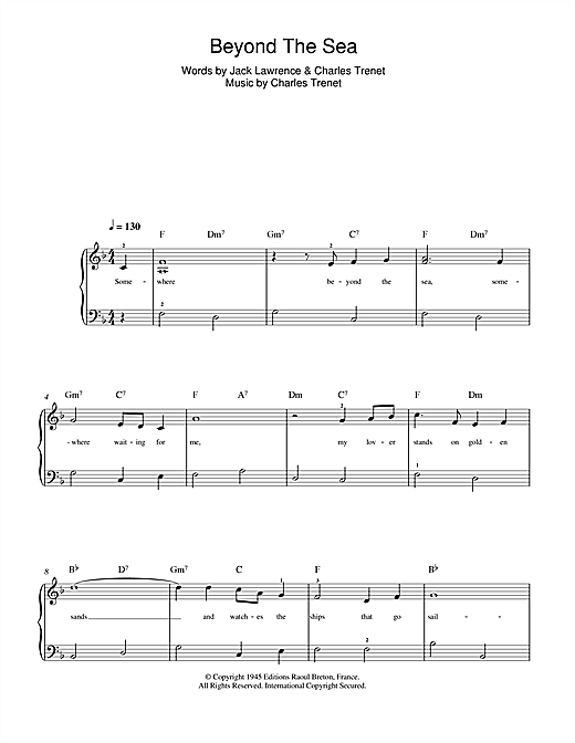 Frank Sinatra Beyond The Sea sheet music preview music notes and score for Beginner Piano including 3 page(s)