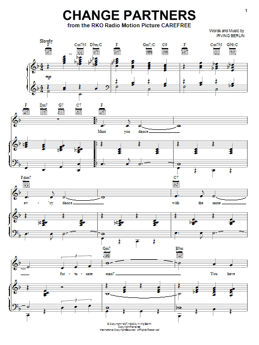 Learn to play Frank Sinatra Change Partners sheet music for Piano, Vocal & Guitar (Right-Hand Melody) in minutes. Frank Sinatra Change Partners sheet music preview music notes and score for Piano, Vocal & Guitar (Right-Hand Melody) including 5 page(s)