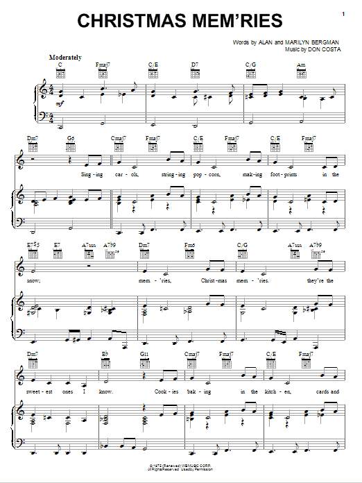 Learn to play Frank Sinatra Christmas Mem'ries sheet music for Piano, Vocal & Guitar (Right-Hand Melody) in minutes. Frank Sinatra Christmas Mem'ries sheet music notes and chords