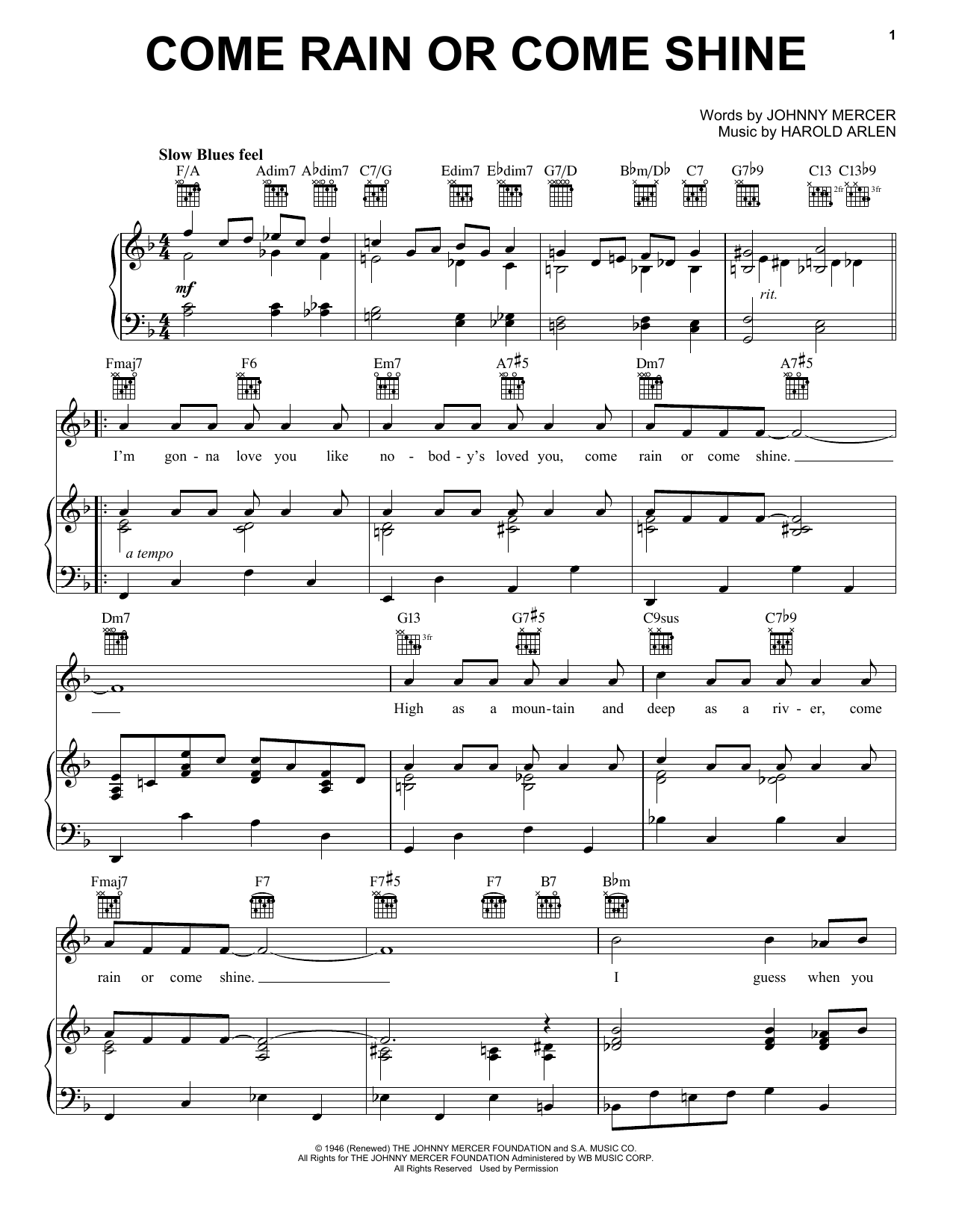 Learn to play Frank Sinatra Come Rain Or Come Shine sheet music for Easy Piano in minutes. Frank Sinatra Come Rain Or Come Shine sheet music preview music notes and score for Easy Piano including 3 page(s)