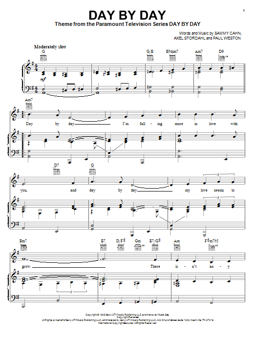 Learn to play Frank Sinatra Day By Day sheet music for Piano, Vocal & Guitar (Right-Hand Melody) in minutes. Frank Sinatra Day By Day sheet music notes and chords