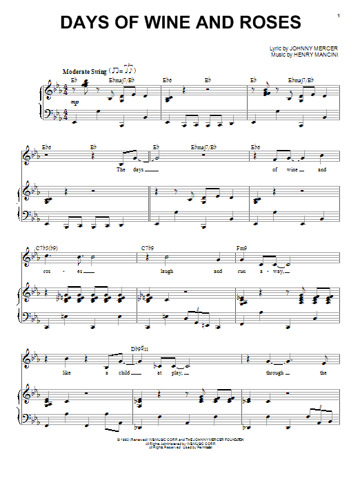 Learn to play Frank Sinatra Days Of Wine And Roses sheet music for Piano & Vocal in minutes. Frank Sinatra Days Of Wine And Roses sheet music preview music notes and score for Piano & Vocal including 6 page(s)