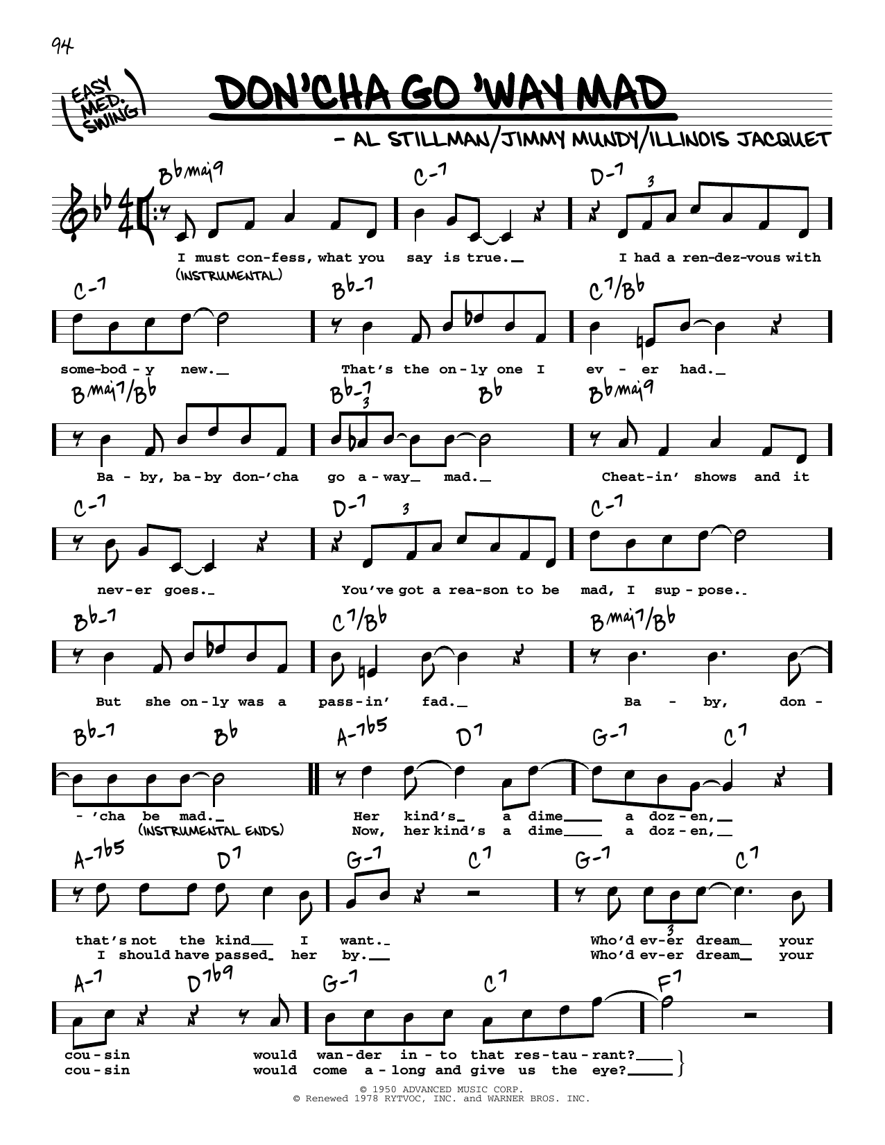 Learn to play Frank Sinatra Don'cha Go 'Way Mad (High Voice) sheet music for Real Book – Melody, Lyrics & Chords in minutes. Frank Sinatra Don'cha Go 'Way Mad (High Voice) sheet music preview music notes and score for Real Book – Melody, Lyrics & Chords including 2 page(s)