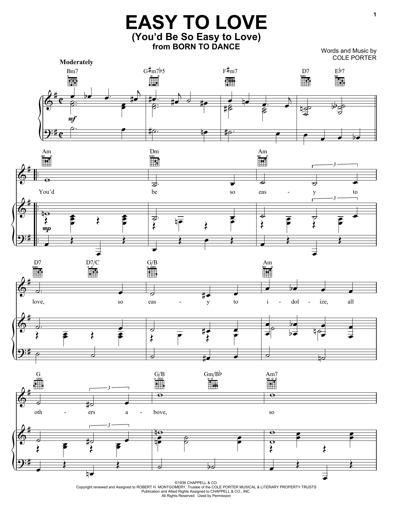 Frank Sinatra Easy To Love (You'd Be So Easy To Love) sheet music preview music notes and score for Piano, Vocal & Guitar (Right-Hand Melody) including 3 page(s)