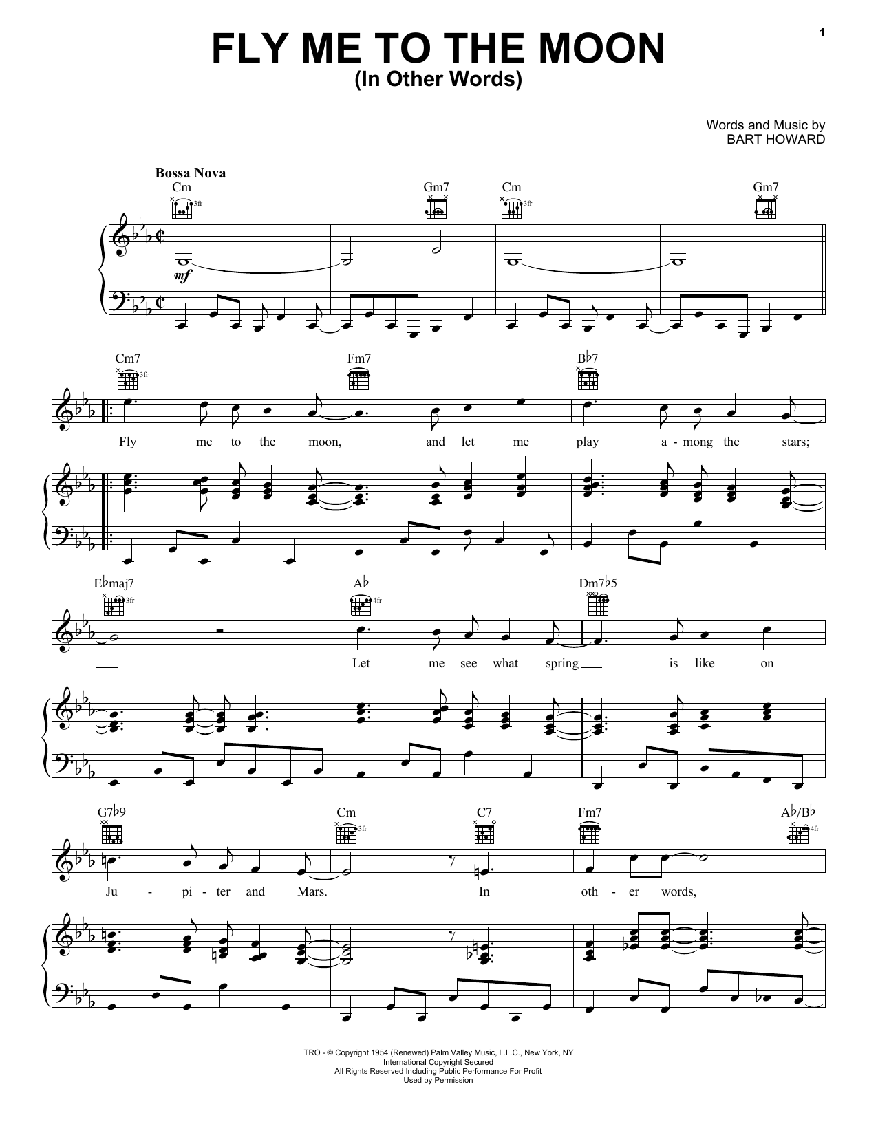 Learn to play Frank Sinatra Fly Me To The Moon (In Other Words) sheet music for Piano, Vocal & Guitar (Right-Hand Melody) in minutes. Frank Sinatra Fly Me To The Moon (In Other Words) sheet music preview music notes and score for Piano, Vocal & Guitar (Right-Hand Melody) including 3 page(s)