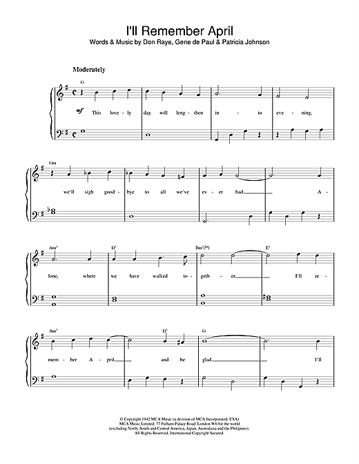 Learn to play Frank Sinatra I'll Remember April sheet music for Piano in minutes. Frank Sinatra I'll Remember April sheet music notes and chords