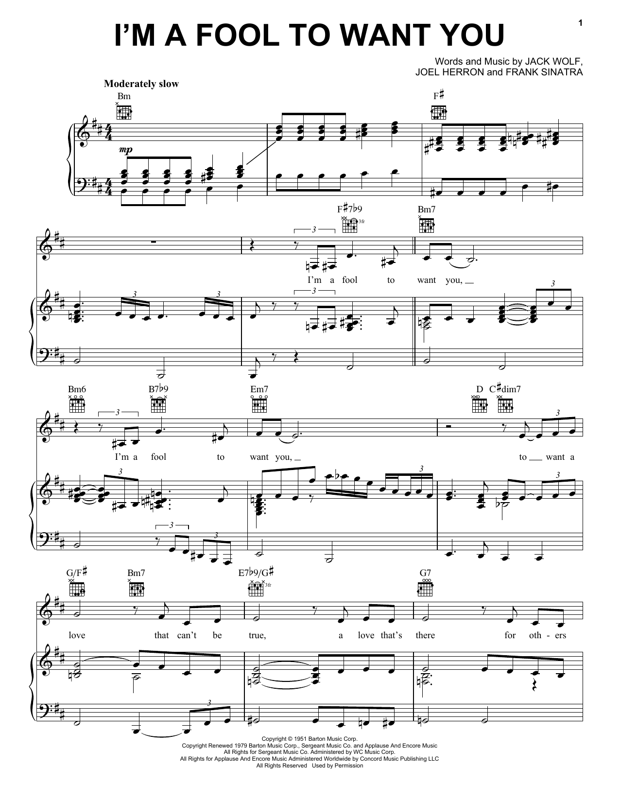 Frank Sinatra I M A Fool To Want You Sheet Music Download Pdf Score 53881