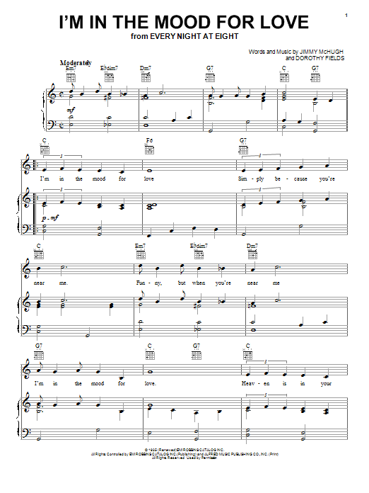 Learn to play Frank Sinatra I'm In The Mood For Love sheet music for Piano, Vocal & Guitar (Right-Hand Melody) in minutes. Frank Sinatra I'm In The Mood For Love sheet music notes and chords