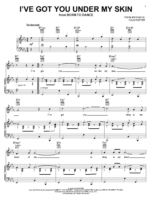 Learn to play Frank Sinatra I've Got You Under My Skin sheet music for Piano, Vocal & Guitar (Right-Hand Melody) in minutes. Frank Sinatra I've Got You Under My Skin sheet music notes and chords
