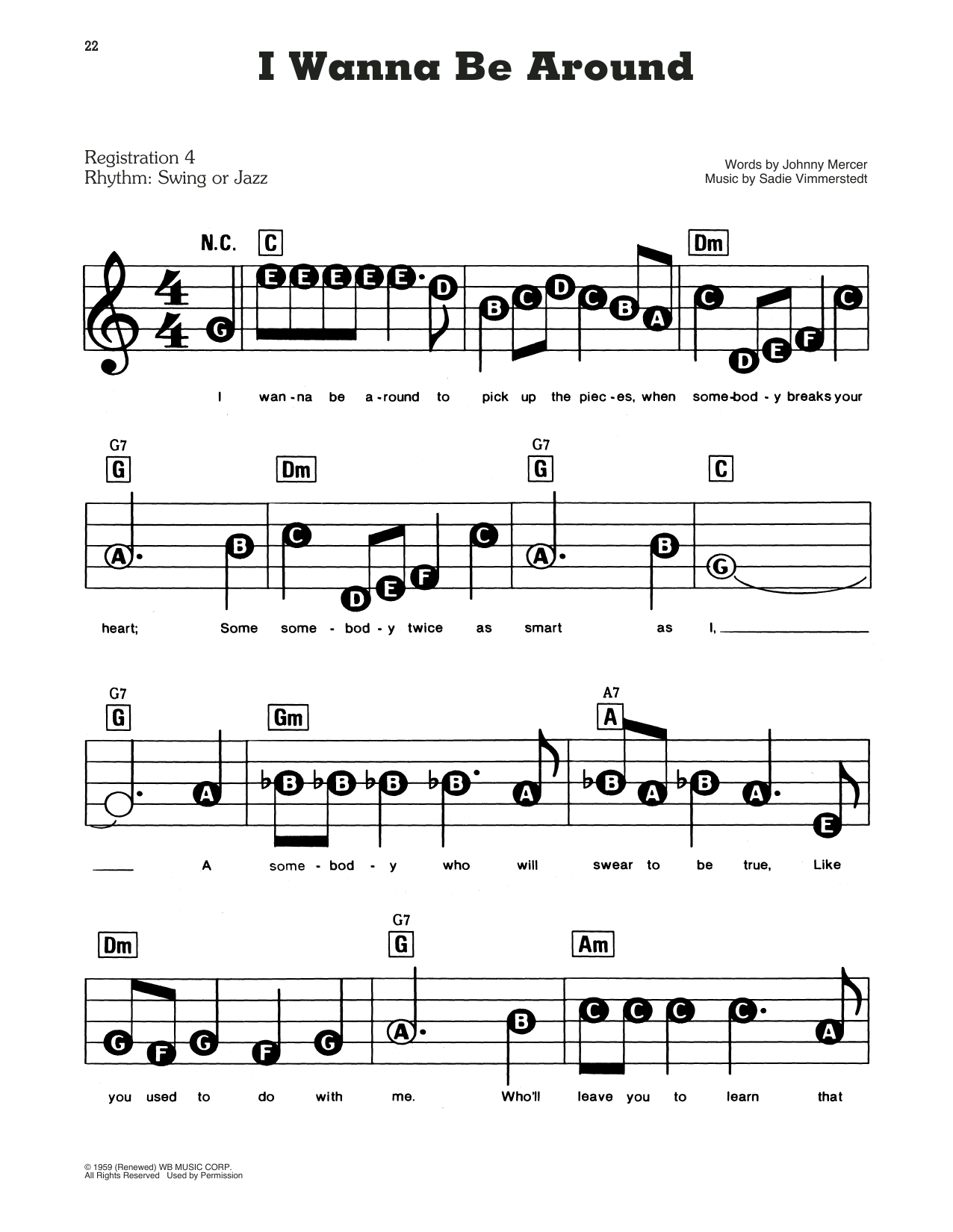 Learn to play Frank Sinatra I Wanna Be Around sheet music for E-Z Play Today in minutes. Frank Sinatra I Wanna Be Around sheet music preview music notes and score for E-Z Play Today including 2 page(s)