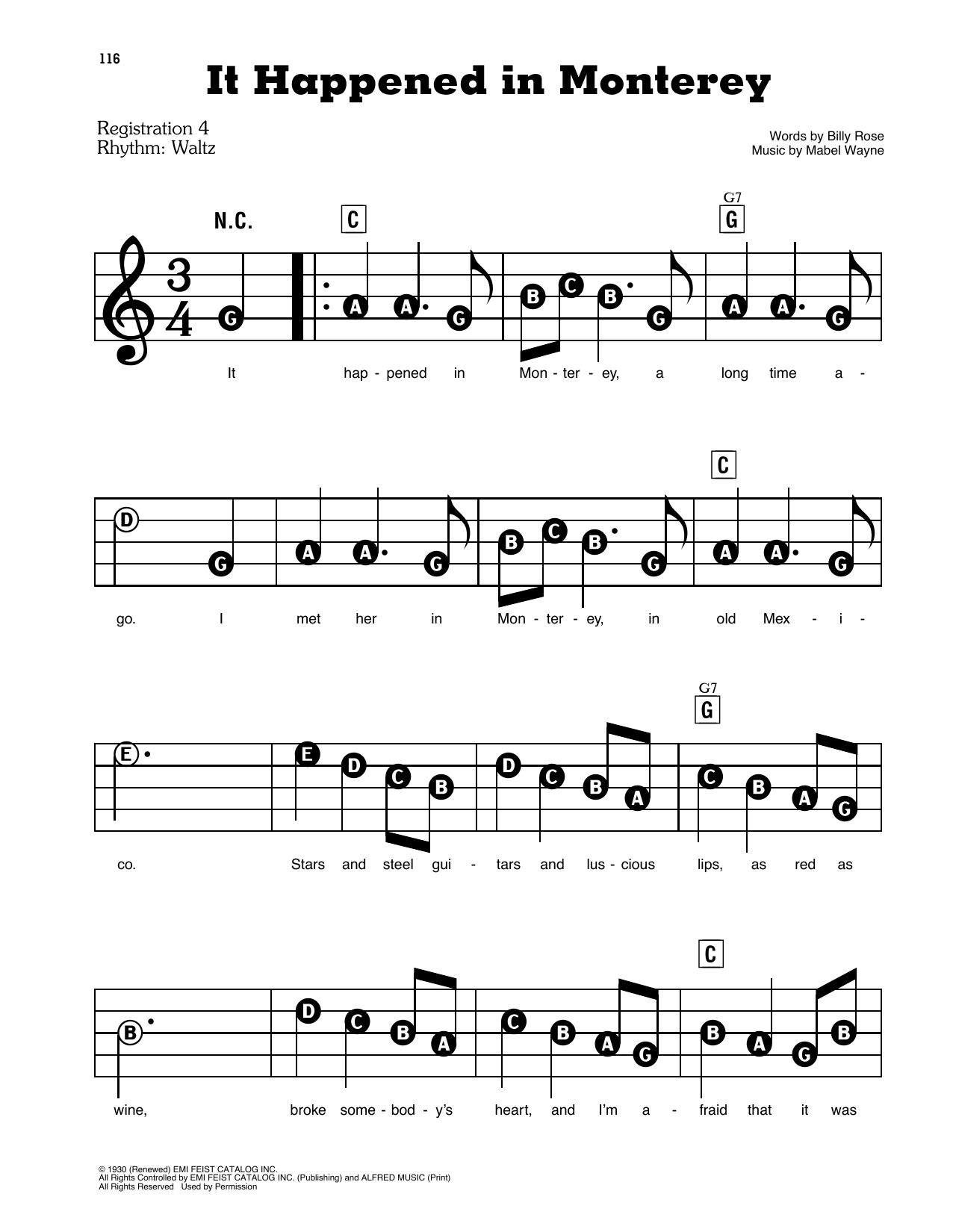 Learn to play Frank Sinatra It Happened In Monterey sheet music for E-Z Play Today in minutes. Frank Sinatra It Happened In Monterey sheet music preview music notes and score for E-Z Play Today including 2 page(s)