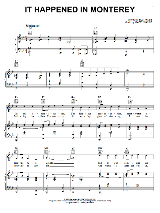 Frank Sinatra It Happened In Monterey sheet music preview music notes and score for Piano & Vocal including 7 page(s)