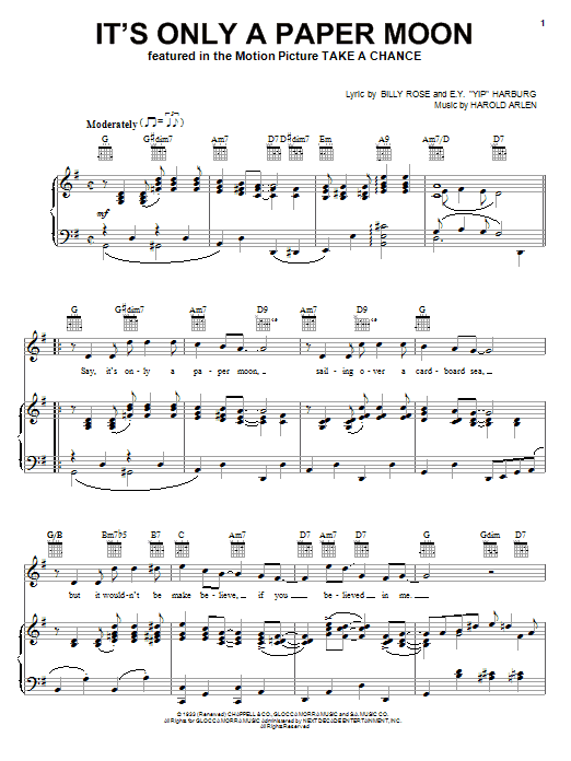 Learn to play Frank Sinatra It's Only A Paper Moon sheet music for Piano, Vocal & Guitar (Right-Hand Melody) in minutes. Frank Sinatra It's Only A Paper Moon sheet music notes and chords
