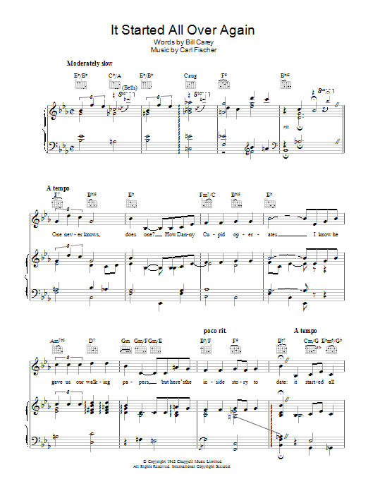 Learn to play Frank Sinatra It Started All Over Again sheet music for Piano, Vocal & Guitar (Right-Hand Melody) in minutes. Frank Sinatra It Started All Over Again sheet music preview music notes and score for Piano, Vocal & Guitar (Right-Hand Melody) including 4 page(s)