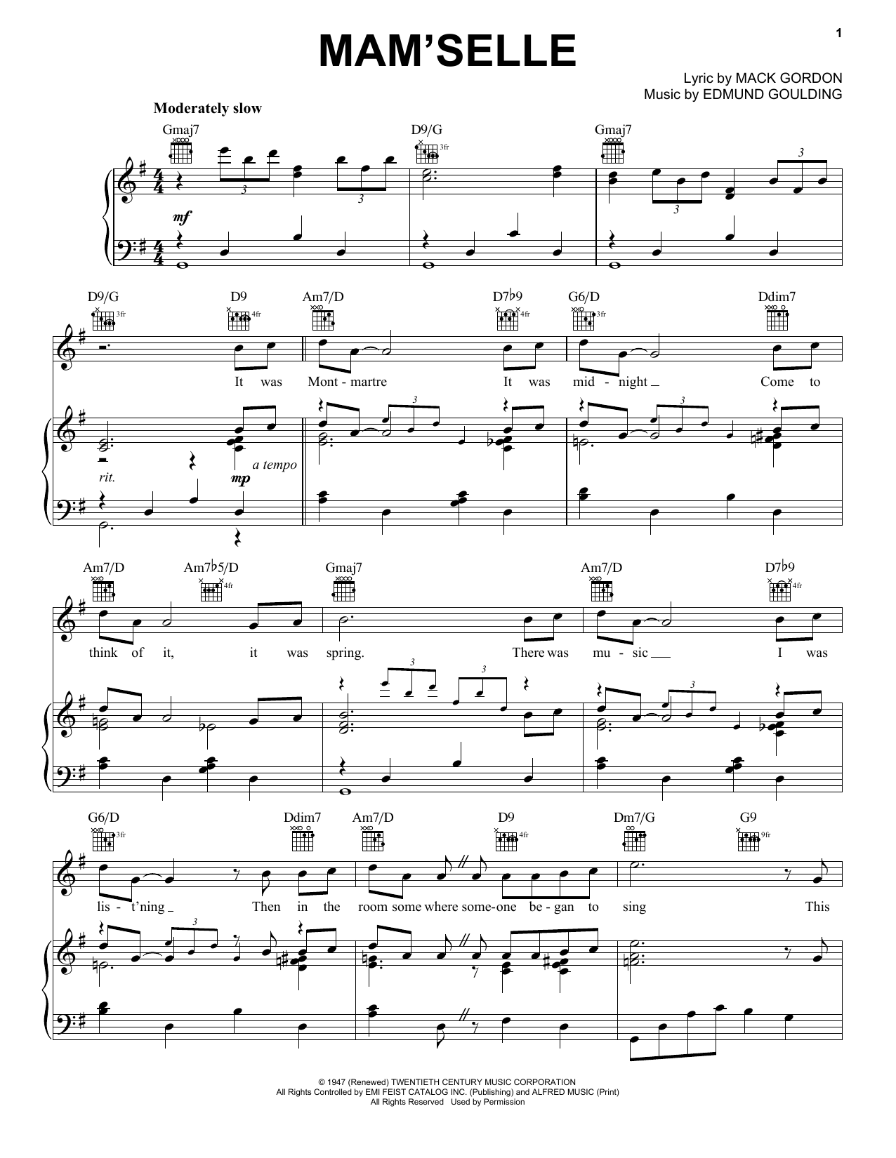 Learn to play Frank Sinatra Mam'selle sheet music for Piano, Vocal & Guitar (Right-Hand Melody) in minutes. Frank Sinatra Mam'selle sheet music notes and chords