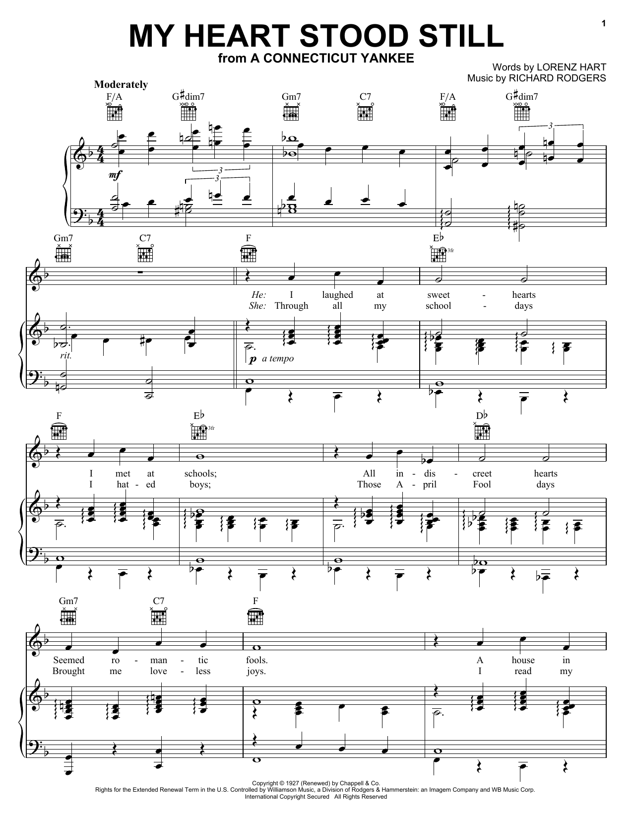 Frank Sinatra My Heart Stood Still sheet music preview music notes and score for Piano, Vocal & Guitar (Right-Hand Melody) including 4 page(s)