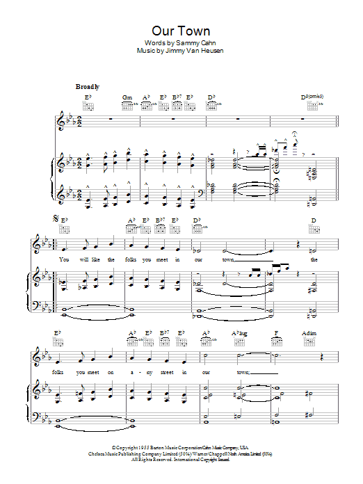 Learn to play Frank Sinatra Our Town sheet music for Piano, Vocal & Guitar (Right-Hand Melody) in minutes. Frank Sinatra Our Town sheet music preview music notes and score for Piano, Vocal & Guitar (Right-Hand Melody) including 6 page(s)