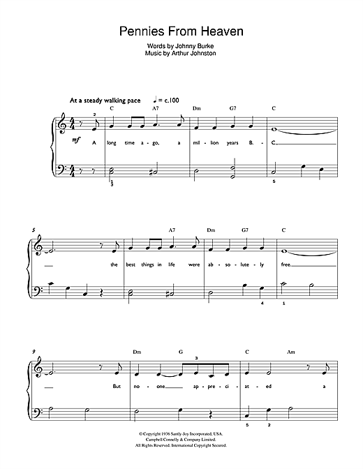 Learn to play Frank Sinatra Pennies From Heaven sheet music for Easy Piano in minutes. Frank Sinatra Pennies From Heaven sheet music preview music notes and score for Easy Piano including 5 page(s)