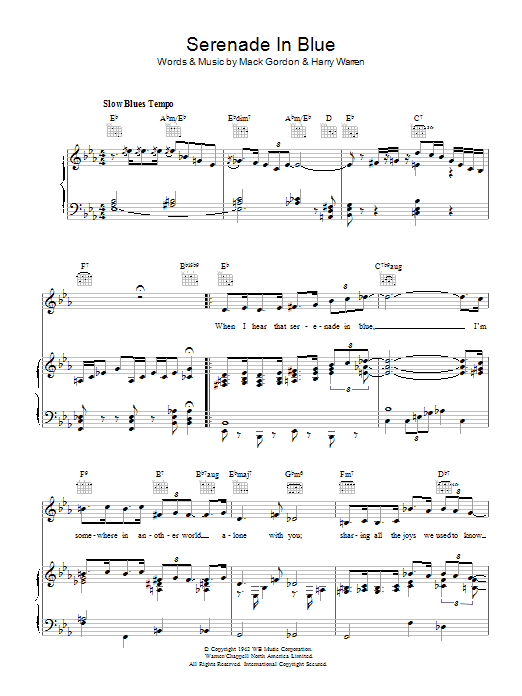 Learn to play Frank Sinatra Serenade In Blue sheet music for Piano, Vocal & Guitar (Right-Hand Melody) in minutes. Frank Sinatra Serenade In Blue sheet music preview music notes and score for Piano, Vocal & Guitar (Right-Hand Melody) including 4 page(s)