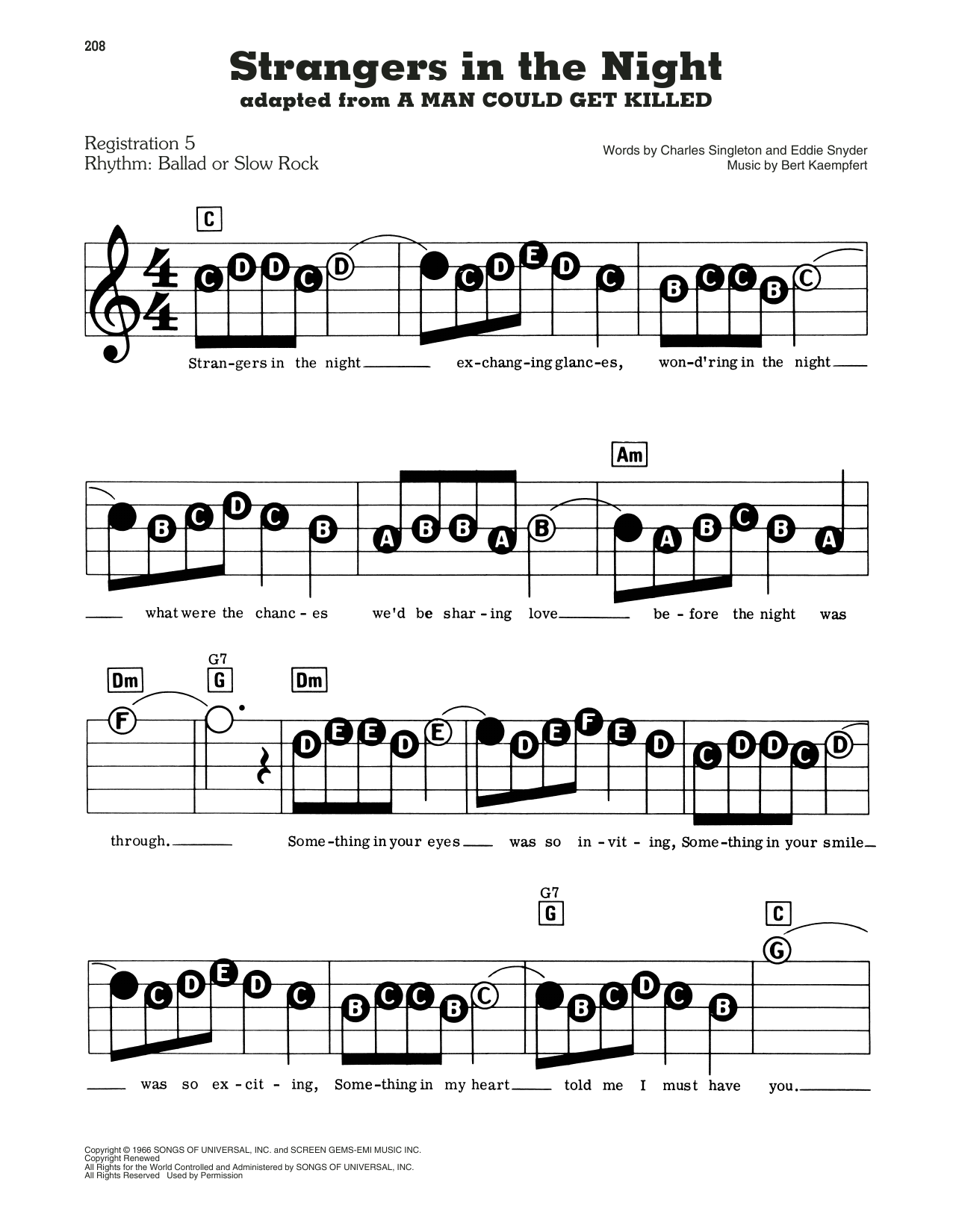 Learn to play Frank Sinatra Strangers In The Night sheet music for E-Z Play Today in minutes. Frank Sinatra Strangers In The Night sheet music preview music notes and score for E-Z Play Today including 2 page(s)