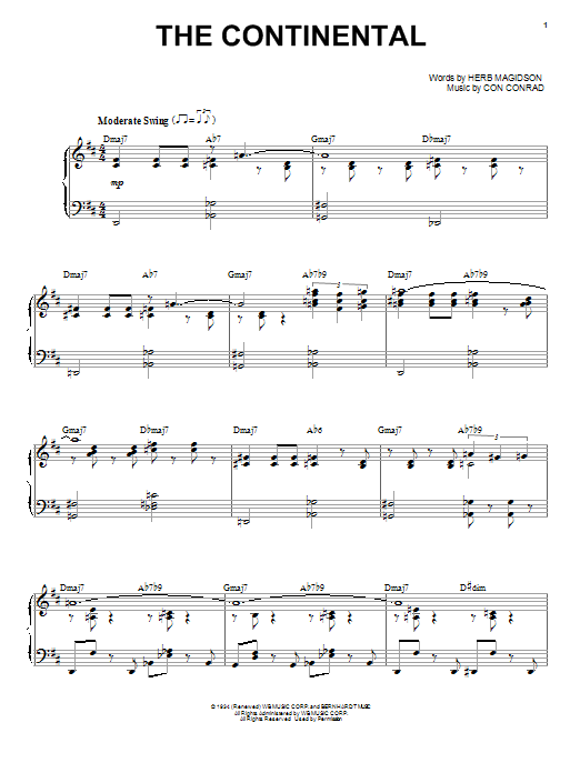 Learn to play Frank Sinatra The Continental sheet music for Piano & Vocal in minutes. Frank Sinatra The Continental sheet music preview music notes and score for Piano & Vocal including 9 page(s)