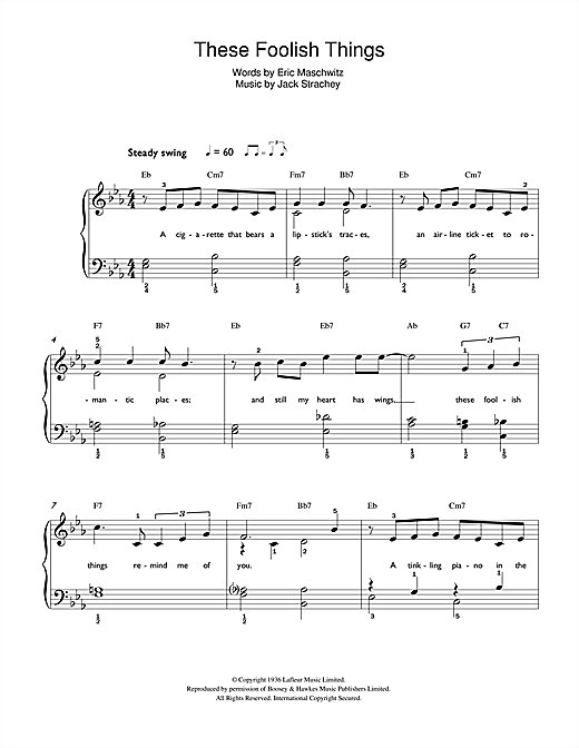 Learn to play Frank Sinatra These Foolish Things sheet music for Beginner Piano in minutes. Frank Sinatra These Foolish Things sheet music preview music notes and score for Beginner Piano including 3 page(s)