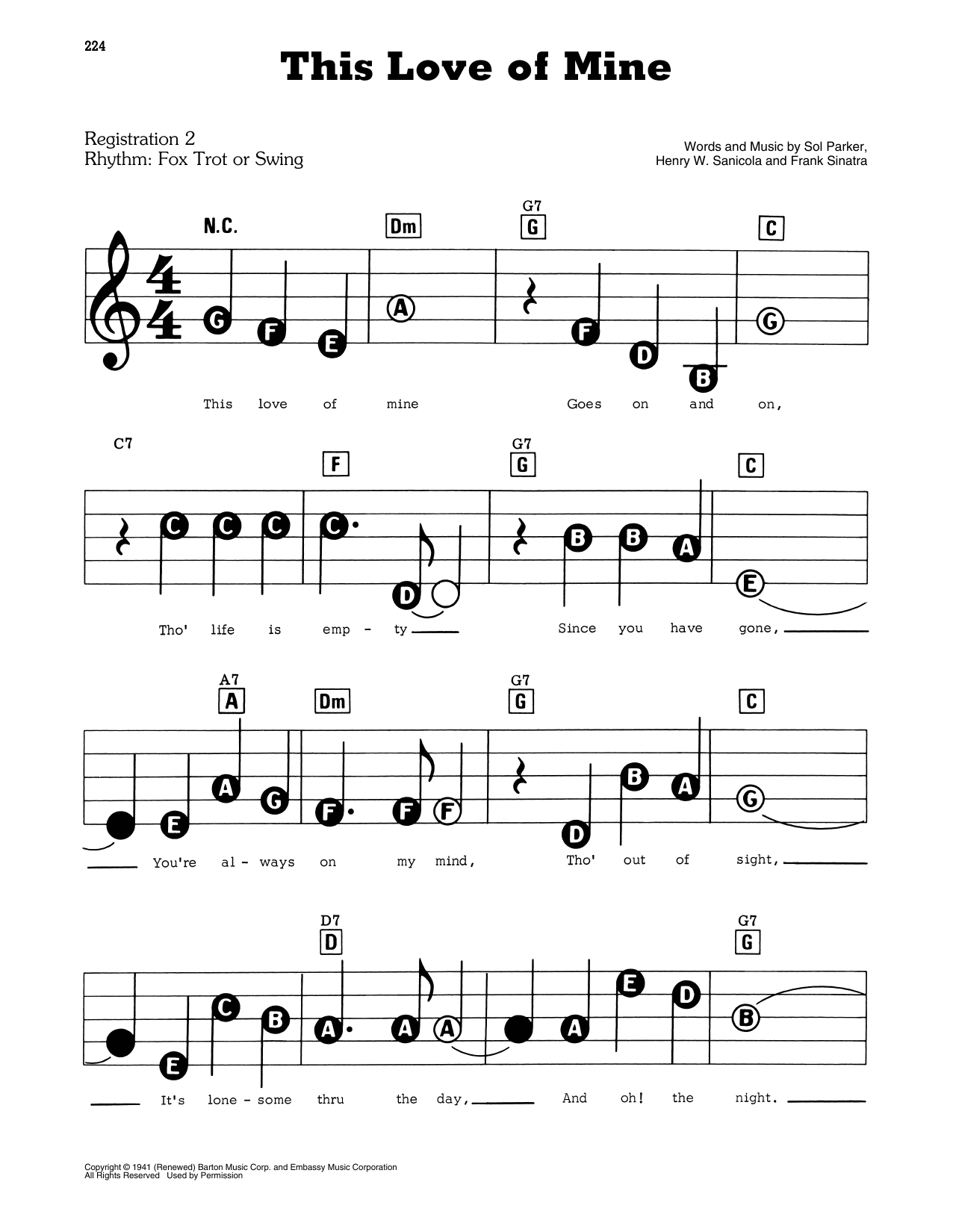 Learn to play Frank Sinatra This Love Of Mine sheet music for E-Z Play Today in minutes. Frank Sinatra This Love Of Mine sheet music preview music notes and score for E-Z Play Today including 2 page(s)