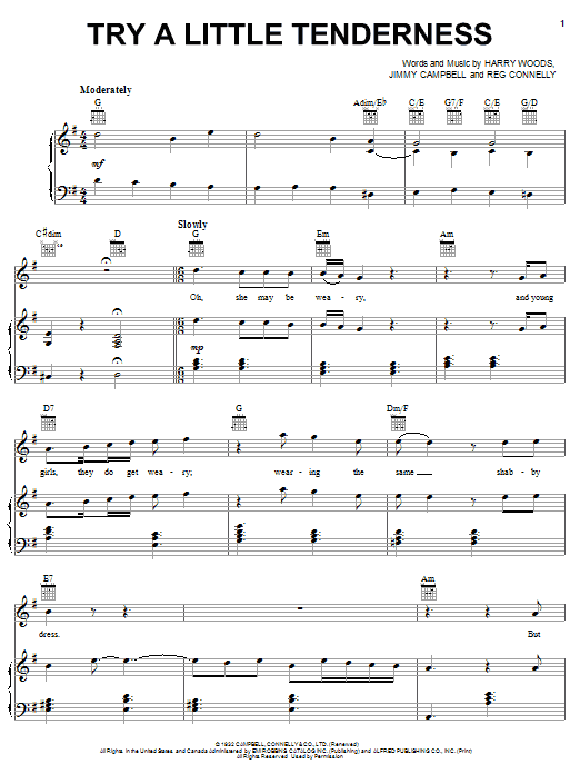 Learn to play Frank Sinatra Try A Little Tenderness sheet music for Piano, Vocal & Guitar (Right-Hand Melody) in minutes. Frank Sinatra Try A Little Tenderness sheet music notes and chords