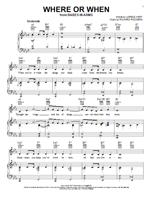Learn to play Frank Sinatra Where Or When sheet music for Piano, Vocal & Guitar (Right-Hand Melody) in minutes. Frank Sinatra Where Or When sheet music preview music notes and score for Piano, Vocal & Guitar (Right-Hand Melody) including 4 page(s)