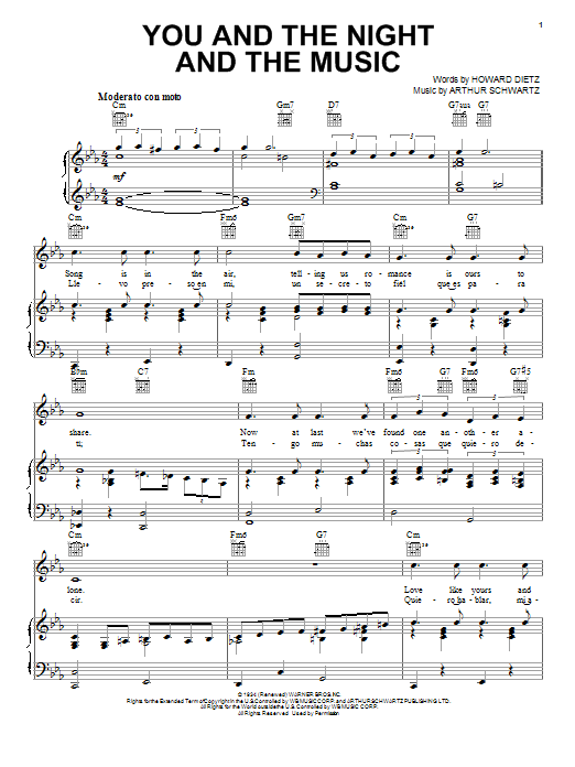 Learn to play Frank Sinatra You And The Night And The Music sheet music for Piano, Vocal & Guitar (Right-Hand Melody) in minutes. Frank Sinatra You And The Night And The Music sheet music preview music notes and score for Piano, Vocal & Guitar (Right-Hand Melody) including 4 page(s)