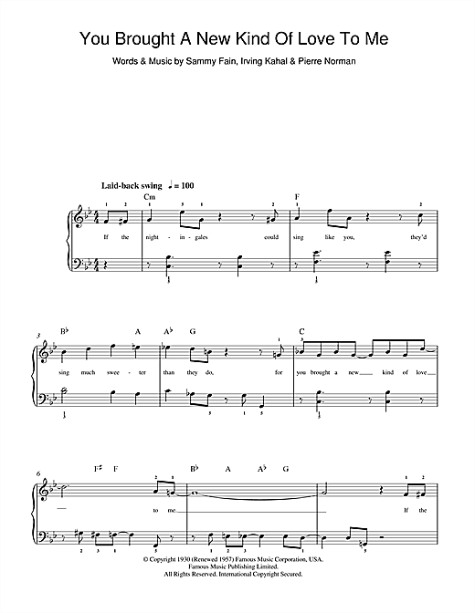 Learn to play Frank Sinatra You Brought A New Kind Of Love To Me sheet music for E-Z Play Today in minutes. Frank Sinatra You Brought A New Kind Of Love To Me sheet music preview music notes and score for E-Z Play Today including 2 page(s)