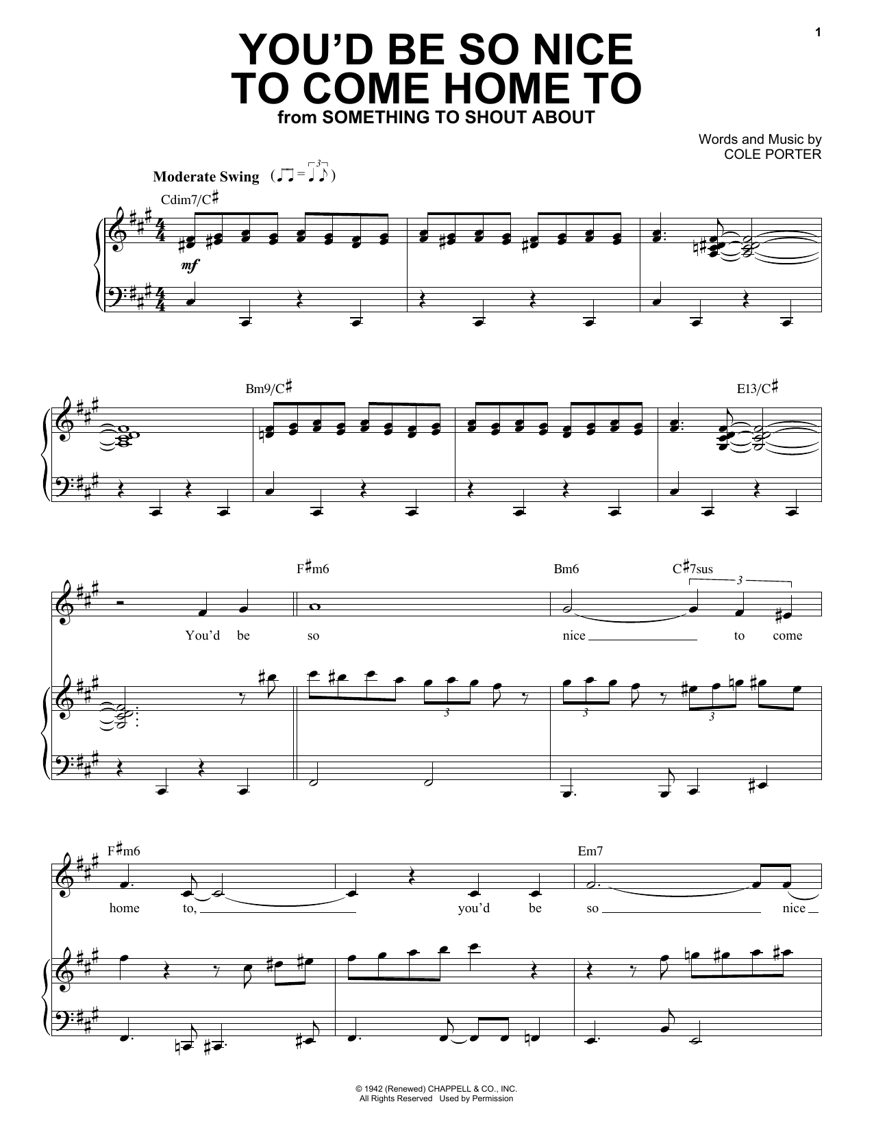 Learn to play Frank Sinatra You'd Be So Nice To Come Home To sheet music for Piano & Vocal in minutes. Frank Sinatra You'd Be So Nice To Come Home To sheet music preview music notes and score for Piano & Vocal including 6 page(s)