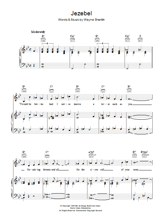 Learn to play Frankie Laine Jezebel sheet music for Piano, Vocal & Guitar (Right-Hand Melody) in minutes. Frankie Laine Jezebel sheet music preview music notes and score for Piano, Vocal & Guitar (Right-Hand Melody) including 5 page(s)