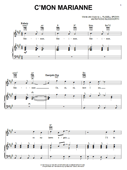 Learn to play Frankie Valli & The Four Seasons C'mon Marianne sheet music for Piano, Vocal & Guitar (Right-Hand Melody) in minutes. Frankie Valli & The Four Seasons C'mon Marianne sheet music preview music notes and score for Piano, Vocal & Guitar (Right-Hand Melody) including 6 page(s)