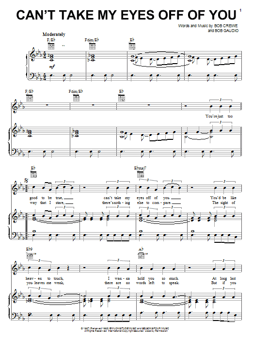 Frankie Valli The Four Seasons Can T Take My Eyes Off Of You From Jersey Boys Sheet Music Download Printable Pdf Music Notes Score Chords