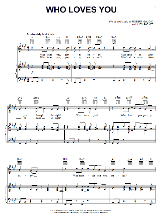 Learn to play Frankie Valli & The Four Seasons Who Loves You sheet music for Piano, Vocal & Guitar (Right-Hand Melody) in minutes. Frankie Valli & The Four Seasons Who Loves You sheet music preview music notes and score for Piano, Vocal & Guitar (Right-Hand Melody) including 7 page(s)