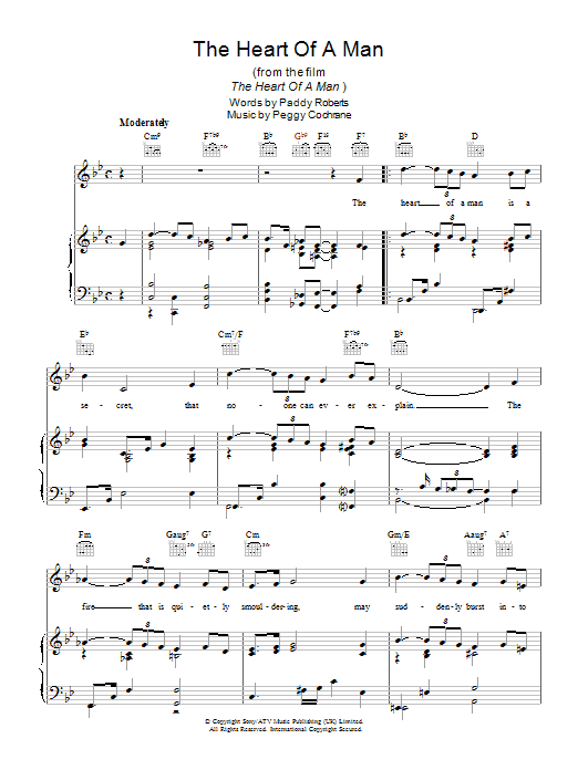 Learn to play Frankie Vaughan The Heart Of A Man sheet music for Piano, Vocal & Guitar (Right-Hand Melody) in minutes. Frankie Vaughan The Heart Of A Man sheet music preview music notes and score for Piano, Vocal & Guitar (Right-Hand Melody) including 4 page(s)