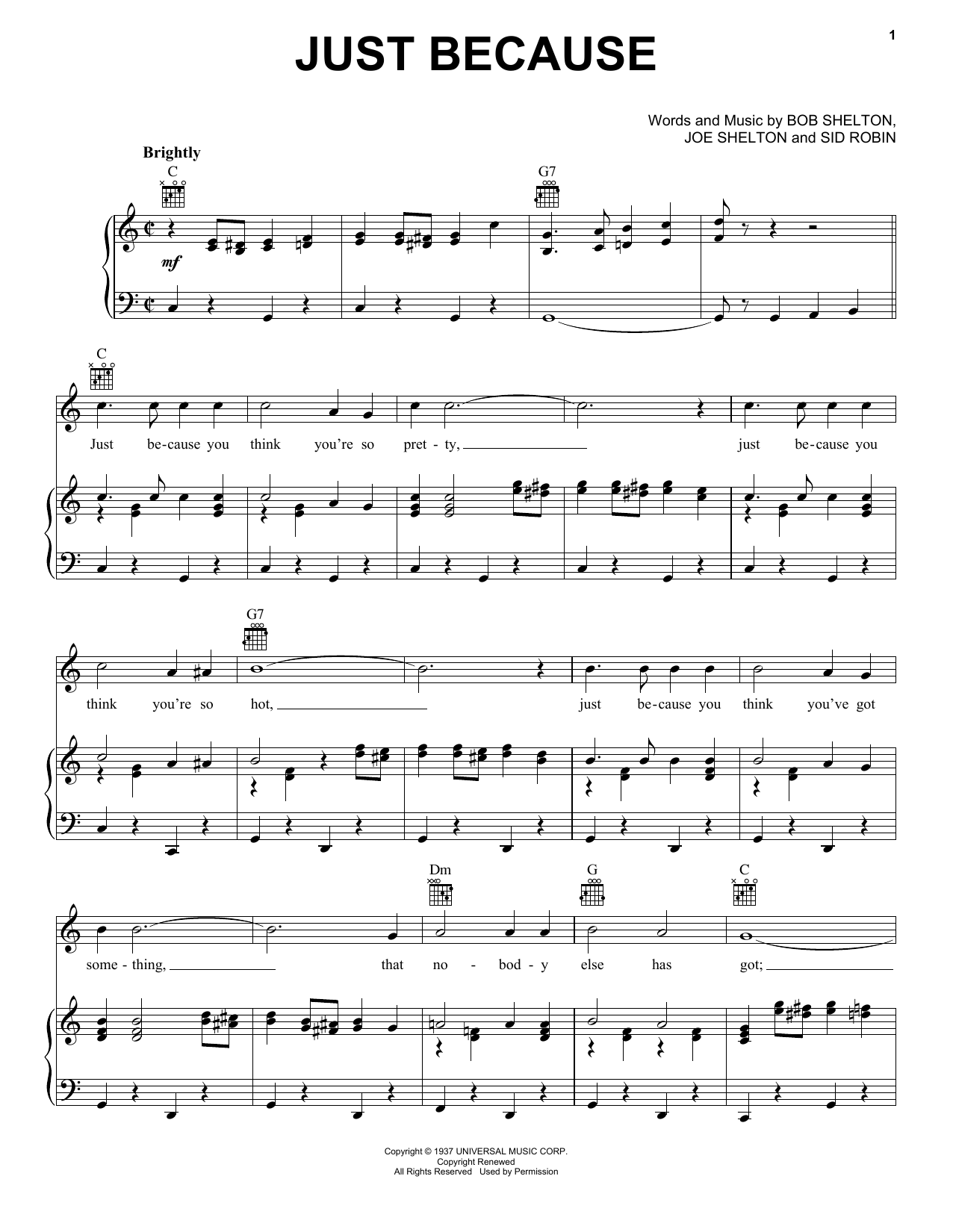 Learn to play Frankie Yankovic Just Because sheet music for Piano, Vocal & Guitar (Right-Hand Melody) in minutes. Frankie Yankovic Just Because sheet music preview music notes and score for Piano, Vocal & Guitar (Right-Hand Melody) including 3 page(s)