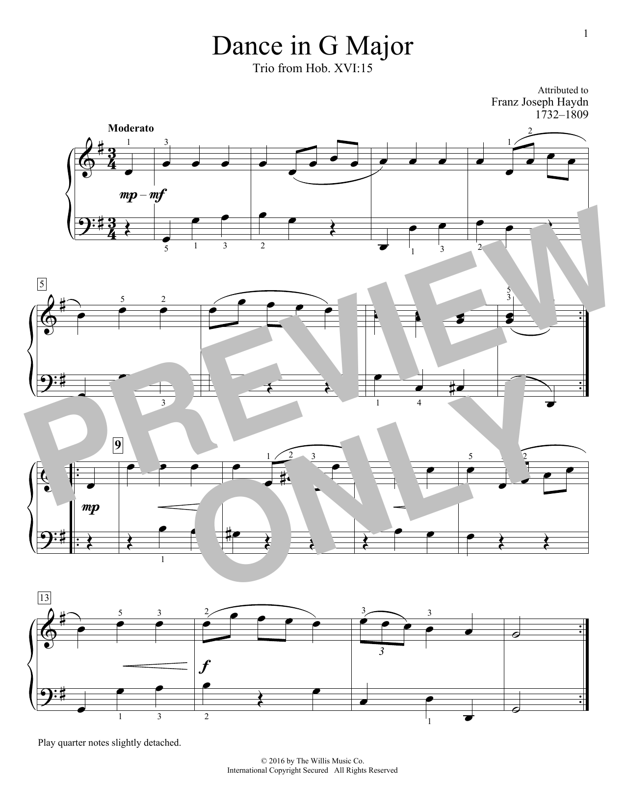Franz Joseph Haydn Dance In G Major, Trio from Hob. XVI:15 sheet music, chords, lyrics - Printable PDF for Educational Piano