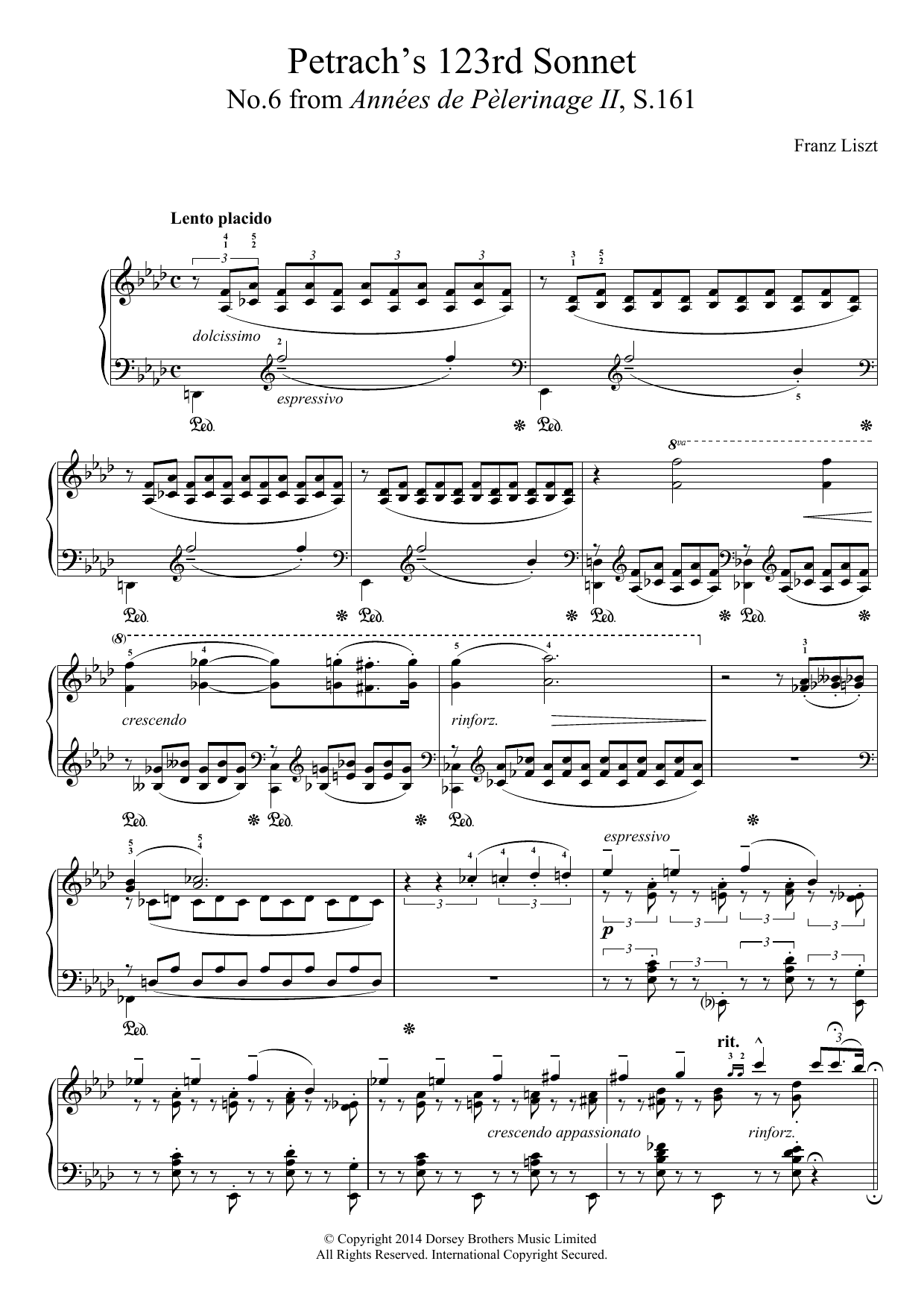 Franz Liszt Annees De Pelerinage II, No.6: Petrarch's 123rd Sonnet sheet music, chords, lyrics - Printable PDF for Piano