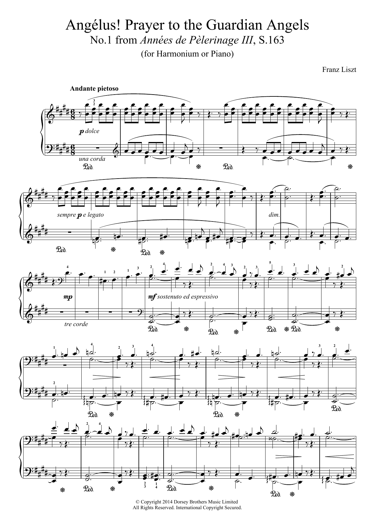Franz Liszt Annees De Pelerinage III, No.1: Angelus! Prayer To The Guardian Angels sheet music, chords, lyrics - Printable PDF for Piano