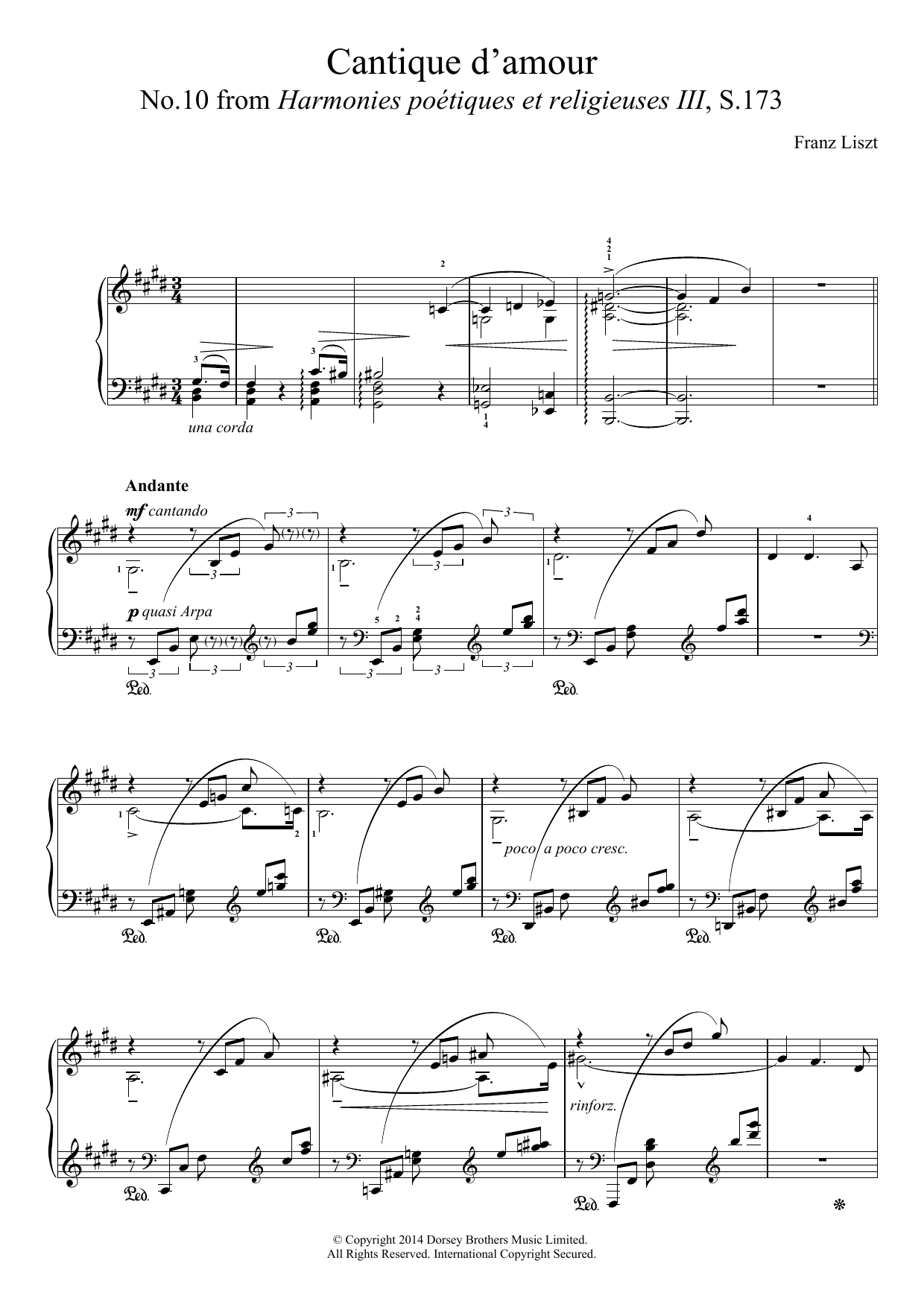 Franz Liszt Harmonies Poétiques Et Réligieuses For Piano No.10: Cantique D'amour sheet music, chords, lyrics - Printable PDF for Piano