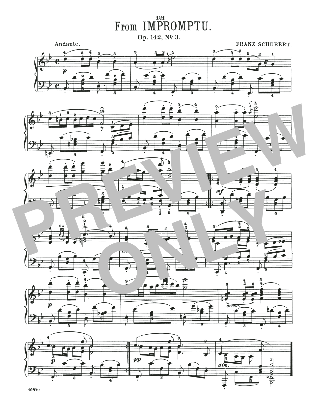 Franz Schubert Andante, Op. 142, No. 3 sheet music, chords, lyrics - Printable PDF for Piano Solo