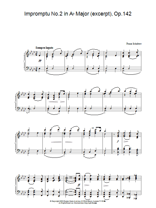 Franz Schubert Impromptu No. 2 in A Flat Major (excerpt), Op.142 sheet music, chords, lyrics - Printable PDF for Piano
