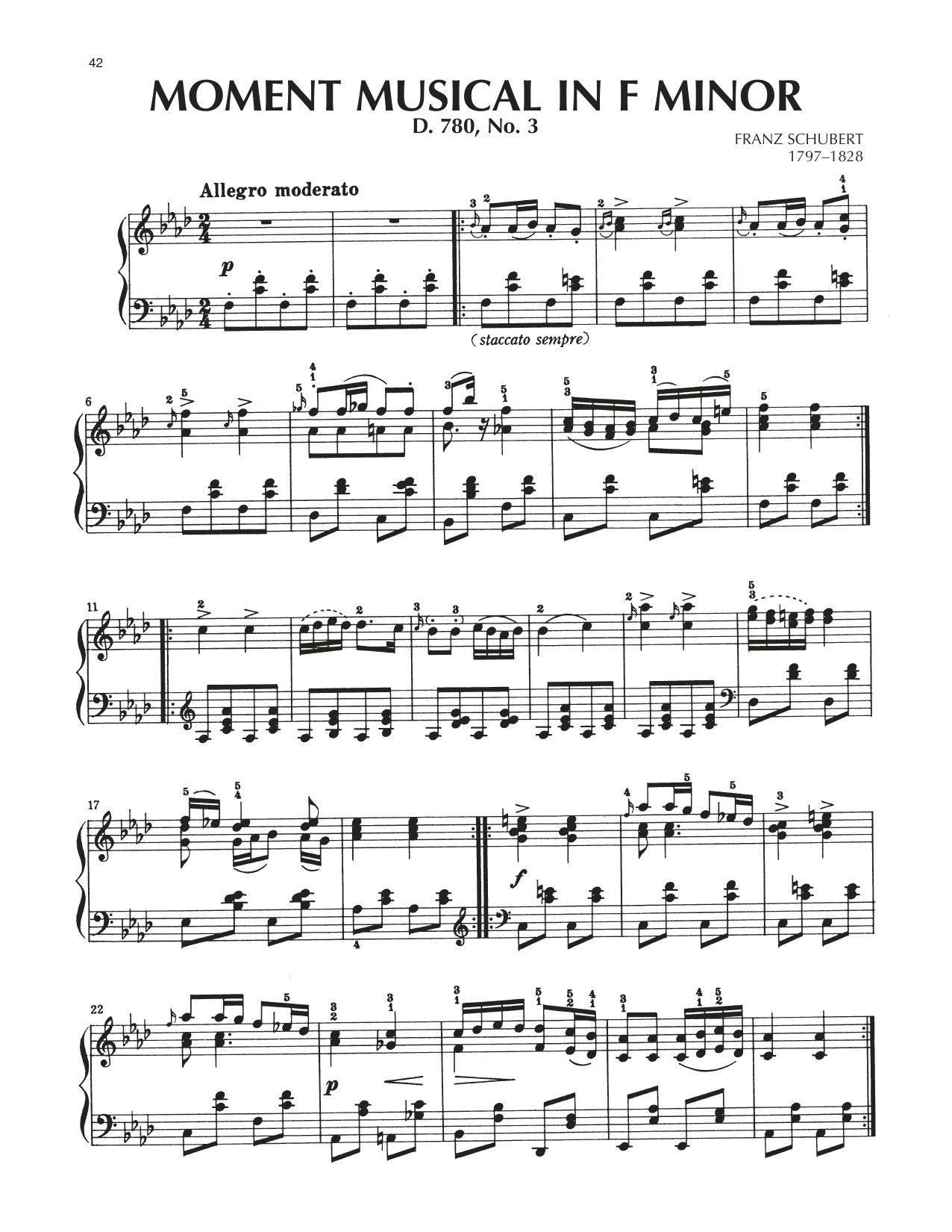 Franz Schubert Moment Musical In F Minor, Op. 94, No. 2 sheet music, chords, lyrics - Printable PDF for Piano Solo