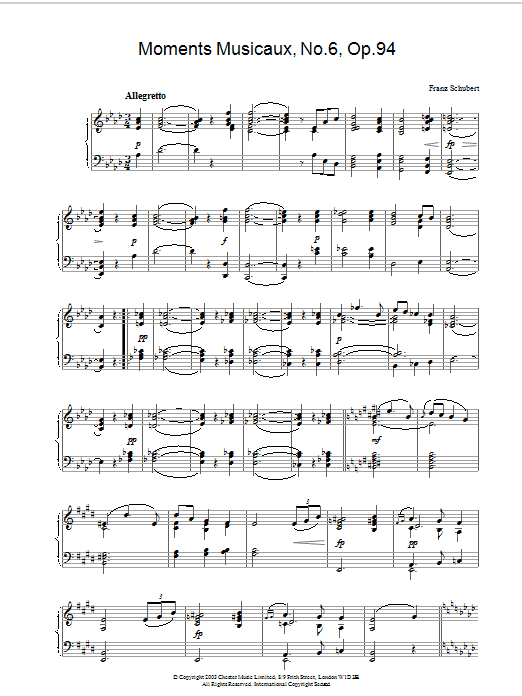 Franz Schubert Moments Musicaux, No.6, Op.94 sheet music, chords, lyrics - Printable PDF for Piano