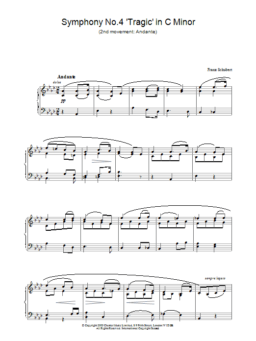 Franz Schubert Symphony No.4 'Tragic' in C Minor - 2nd Movement: Andante sheet music, chords, lyrics - Printable PDF for Piano
