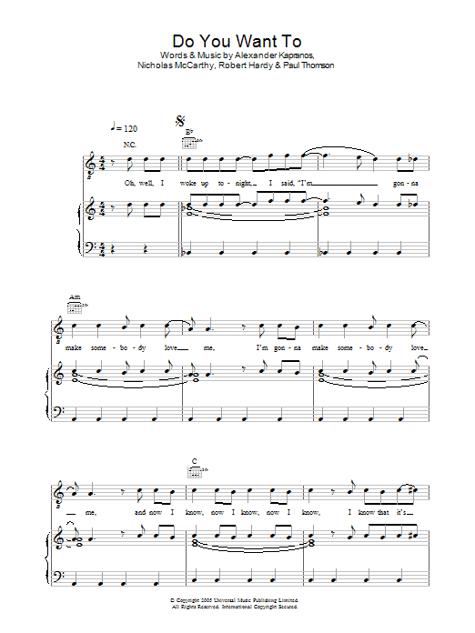 Franz Ferdinand Do You Want To sheet music preview music notes and score for Lyrics & Chords including 2 page(s)