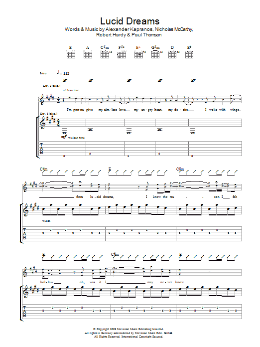 Franz Ferdinand Lucid Dreams sheet music preview music notes and score for Guitar Tab including 7 page(s)