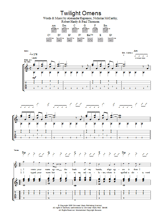 Franz Ferdinand Twilight Omens sheet music preview music notes and score for Guitar Tab including 4 page(s)